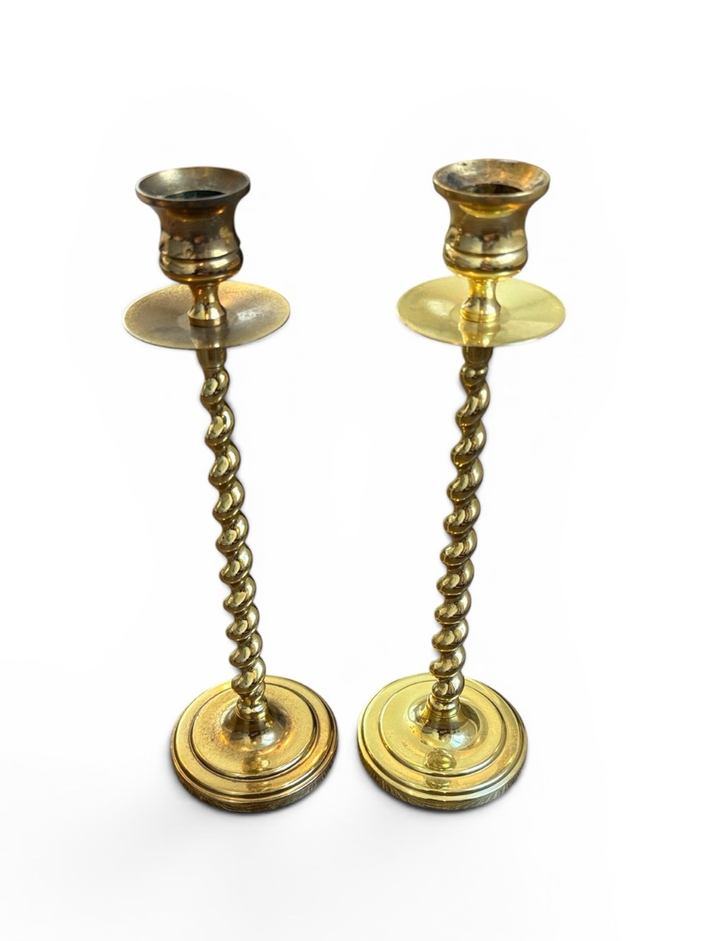 Vintage Pair Baldwin Barley Twisted Brass 10.5" Tapered Candlestick Holders